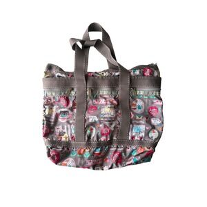 LeSportsac Keep Happy Tote Bag Pouch Cats Owls Floral Gray Pink Travel Set